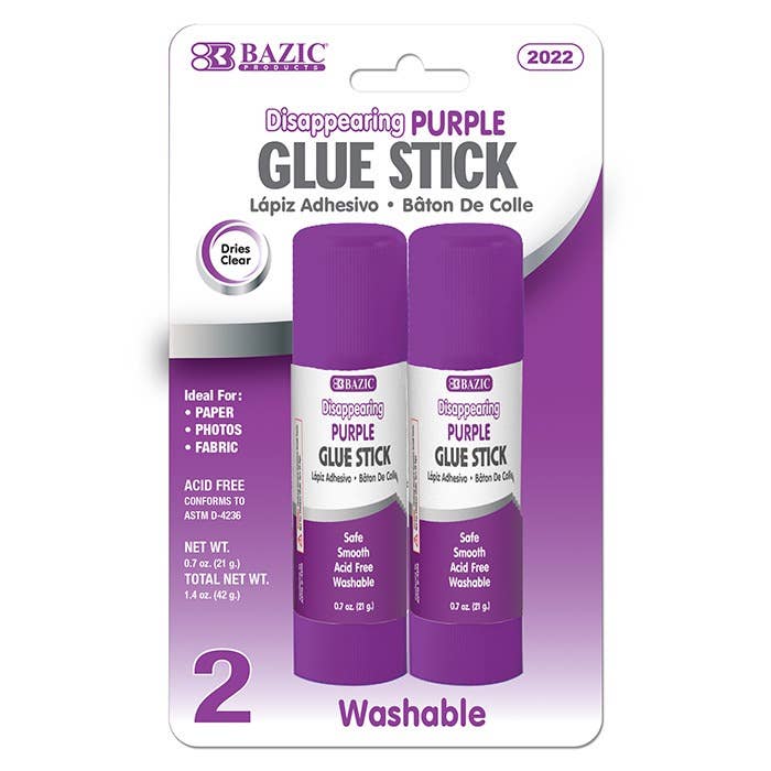 BAZIC Glue Stick Washable Disappearing Purple 0.7 oz (21g)(2/Pack